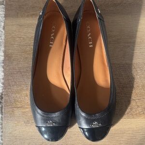 Coach Black Leather Flats with Silver Accents